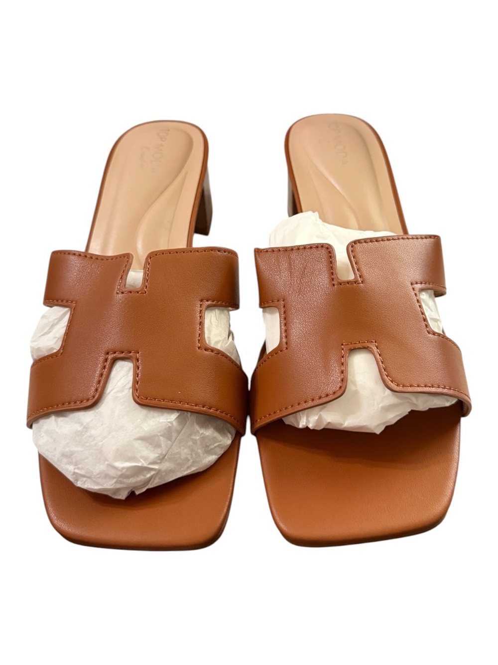 Top Moda Comfort Rebel-1 Tan Block Heel Slide Sandals Size 10 NIB